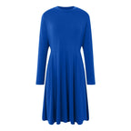 Elegant Solid Color Long-Sleeve A-Line Dress with High Waistline