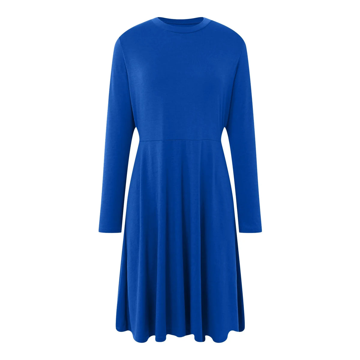 Elegant Solid Color Long-Sleeve A-Line Dress with High Waistline
