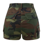 Women's Camouflage Print Shorts with Distressed Details and Casual Mid Length Streetwear Fit