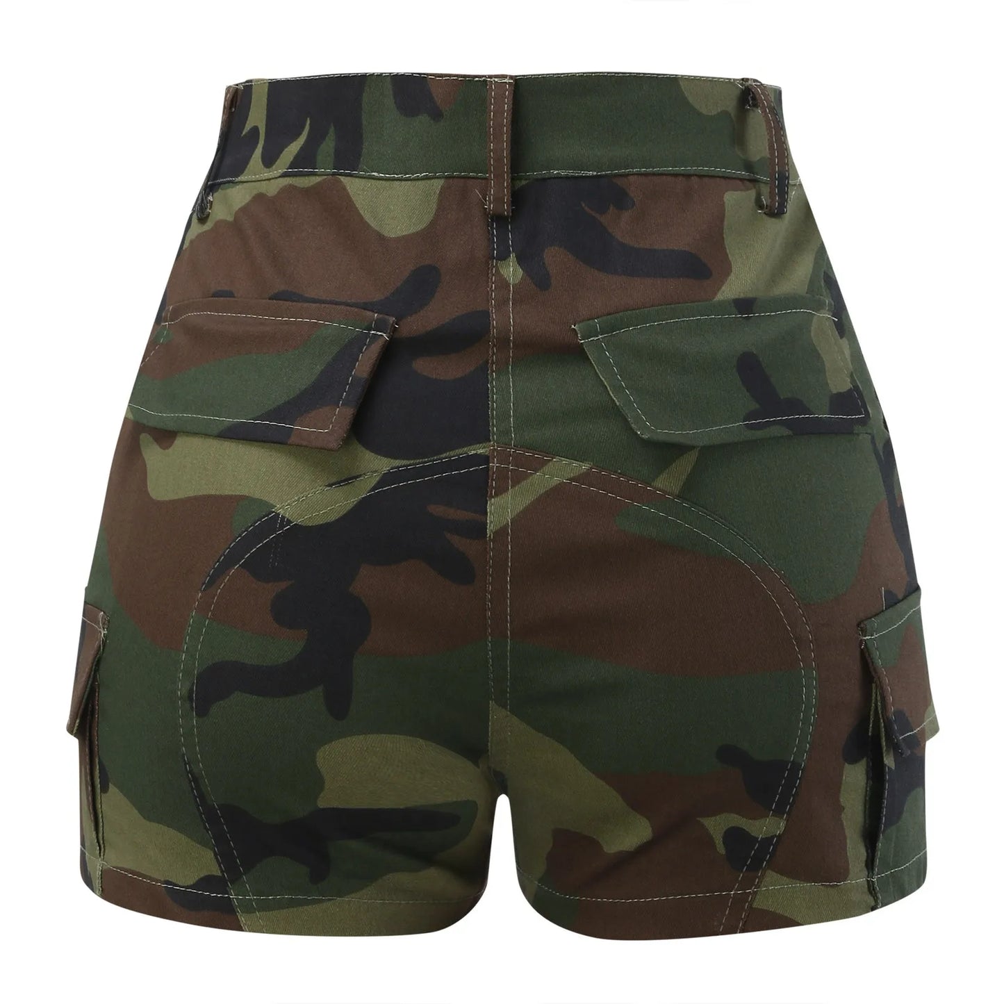 Women's Camouflage Print Shorts with Distressed Details and Casual Mid Length Streetwear Fit