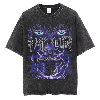Retro Anime Shadow Art Oversized Japanese Streetwear Graphic Cotton T-Shirt