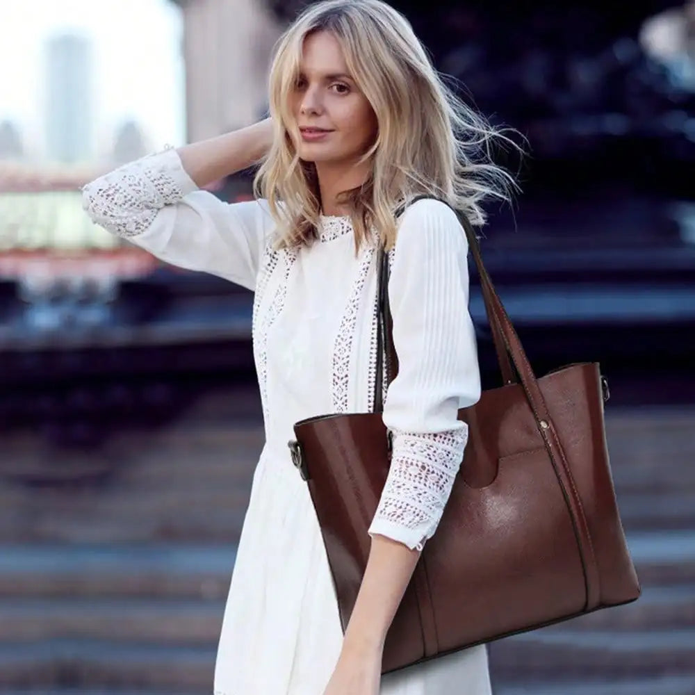 Structured Faux Leather Top Handle Tote Bag with Multi Carry Design