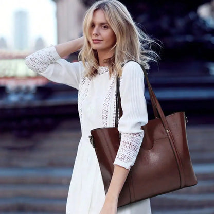 Structured Faux Leather Top Handle Tote Bag with Multi Carry Design