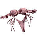 Metallic Pink Bandeau Bikini with Oversized Center Bow and Ruffled Trim
