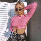 Women's Open Back Long Sleeve Cropped Knit Streetwear Top with Slim Fit Contemporary Style