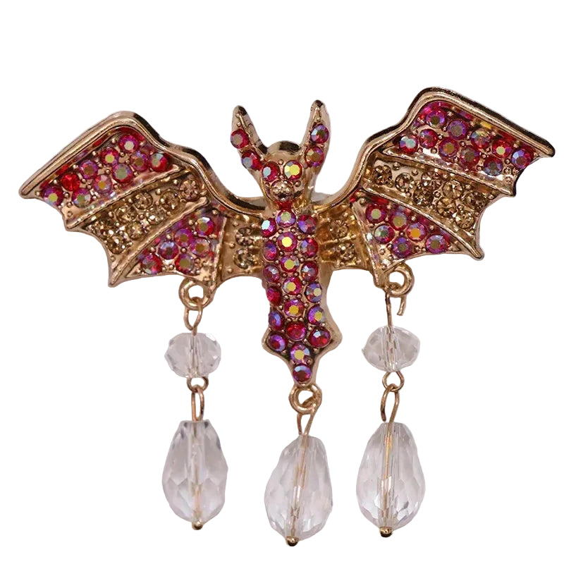 Vintage Gothic Bat Wing Brooch with Crystal Drop Statement Accent