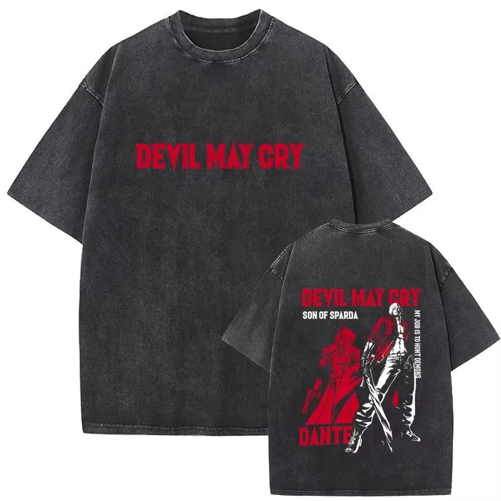 Crimson Hunter Anime Oversized Washed Cotton Streetwear Graphic T-Shirt
