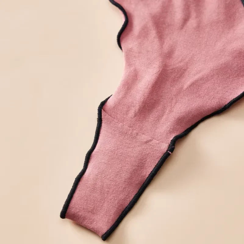 4-Piece Women’s Cotton Low-Rise Thong Panties Set with T-Back Silhouette, Decorative Bow Detail and Assorted Solid Colors
