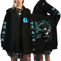 Anime-Inspired Shadow Warrior Zip Hoodie with Retro Manga Streetwear Design