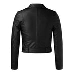 Women's Cropped Faux Leather Moto Jacket with Asymmetrical Zip Contemporary Streetwear Design