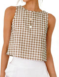 Gingham Sleeveless Crop Top with Minimalist Silhouette and Vintage Inspired Style