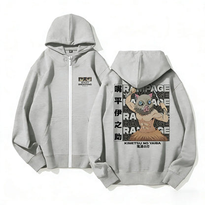 Anime Manga Zip Hoodie With Oversized Retro Streetwear Graphic Design