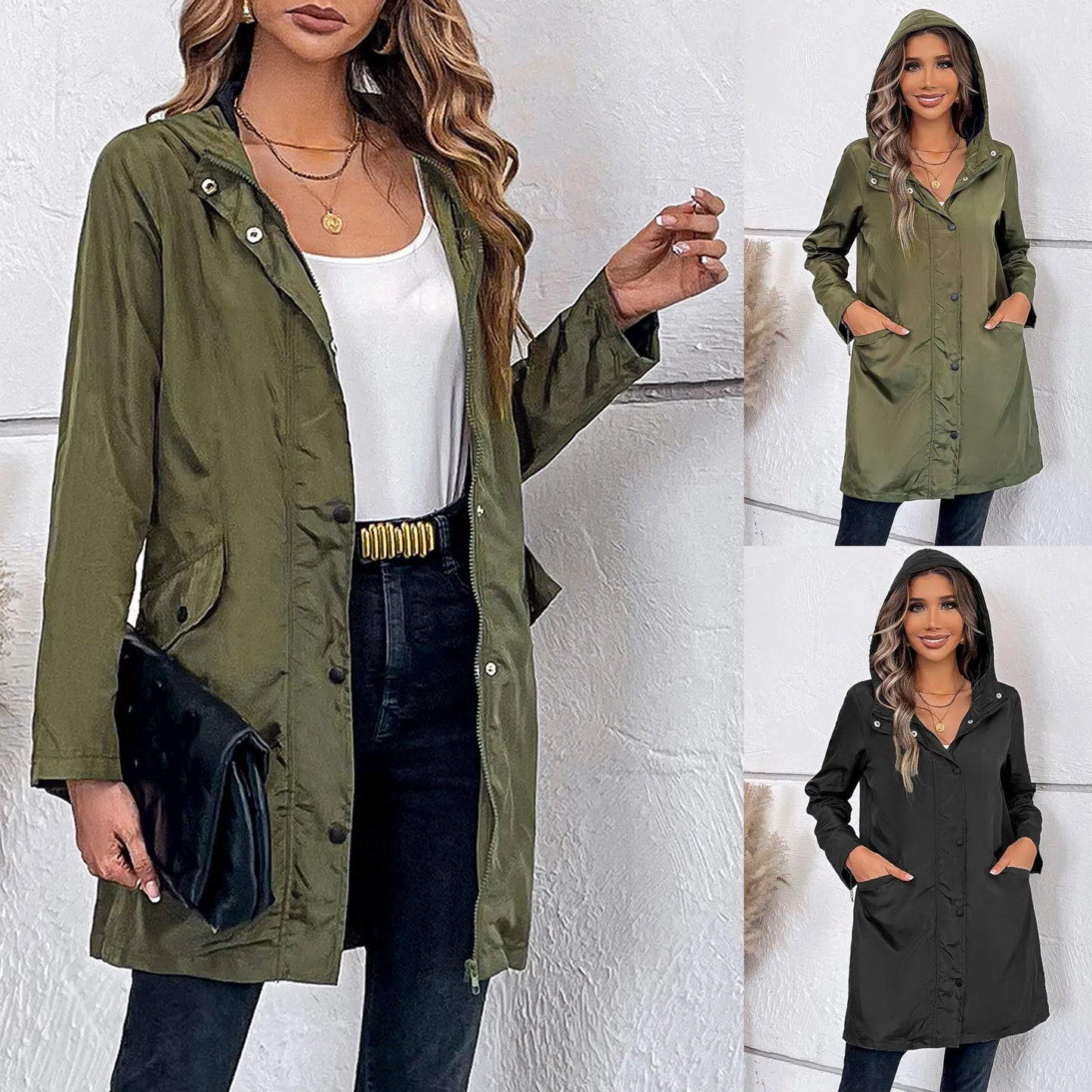 Women's Lightweight Hooded Zip-Up Windbreaker Jacket with Relaxed Streetwear Inspired Silhouette