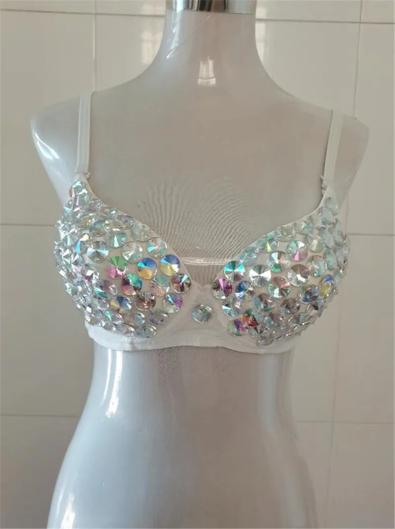 Glamorous Rhinestone-Studded Plunge Bra with Crystal Embellishments