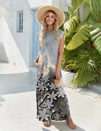 Loose Fit Sleeveless Floral Maxi Dress with Pockets for Casual Styling