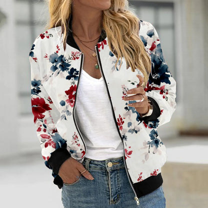 Printed Varsity Inspired Zip Front Streetwear Jacket with Relaxed Fit