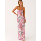 Floral Print Cami Maxi Dress With Straight Neck Silhouette
