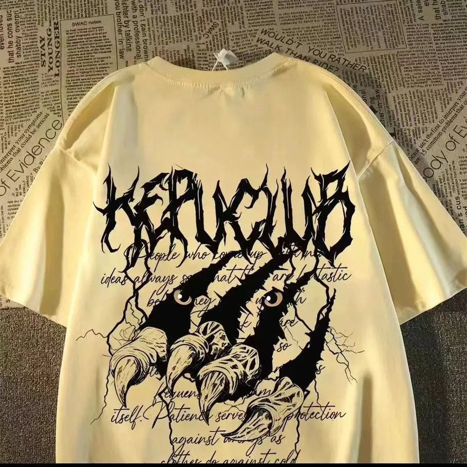 Dark Graphic Streetwear Cotton T-Shirt With Oversized Urban Artwork Style