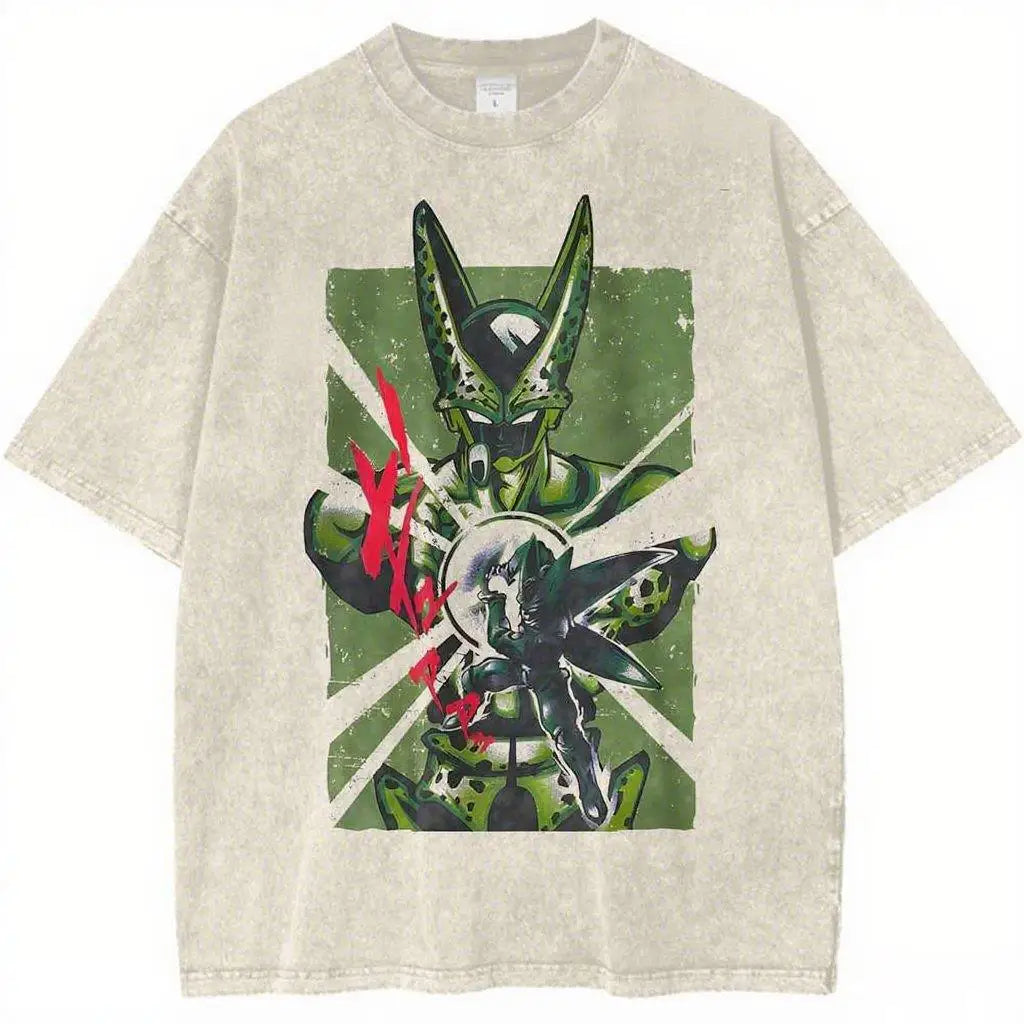 Bio Android Anime Graphic Oversized Vintage Washed Streetwear Cotton T-Shirt