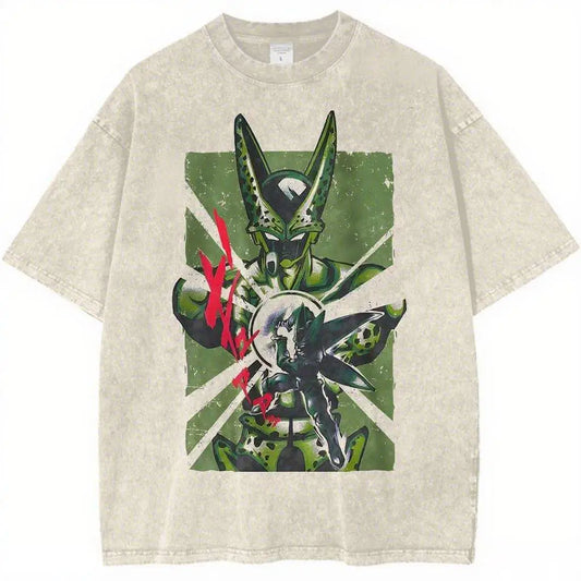 Bio Android Anime Graphic Oversized Vintage Washed Streetwear Cotton T-Shirt