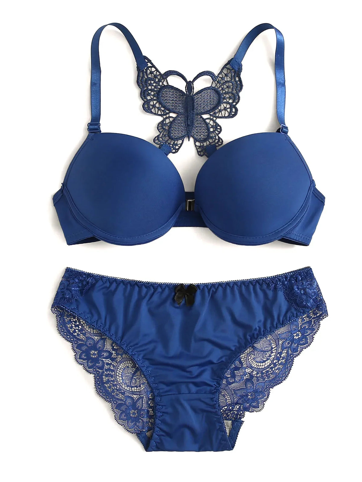 Romantic Red Lace-Detail Lingerie Set with Front-Closure Push-Up Bra and Matching Butterfly-Back Brief