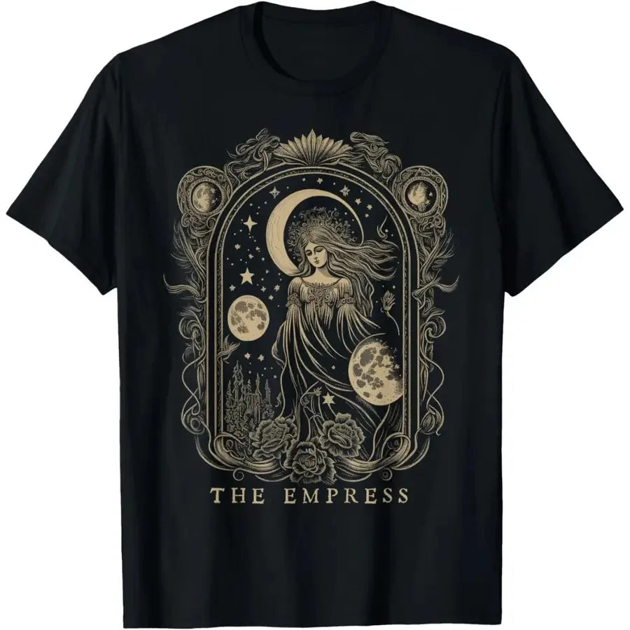 Anime Celestial Empress Graphic T-Shirt with Gothic Manga-Inspired Streetwear Design