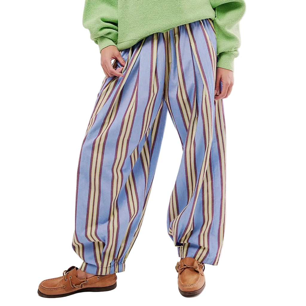 Women's Relaxed Striped Harem Pants with Elastic Waist and Casual Streetwear Fit