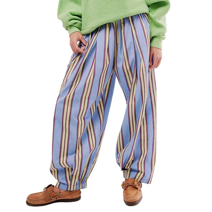 Women's Relaxed Striped Harem Pants with Elastic Waist and Casual Streetwear Fit