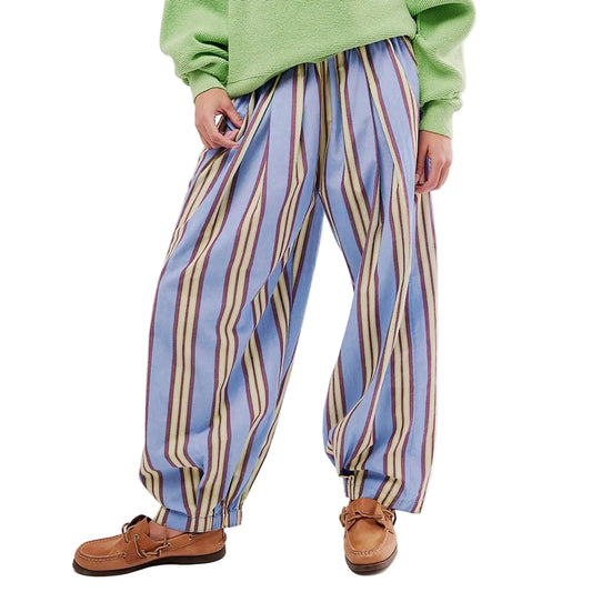 Women's Relaxed Striped Harem Pants with Elastic Waist and Casual Streetwear Fit