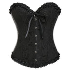 Vintage Brocade Corset Top with Buckle Accents and Lace-Up Back Design