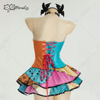 Women's Velvet Corset and Double Layered Patchwork Skirt Costume Set with Matching Accessories