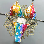 Vibrant Rainbow Daisy Print Triangle Bikini with Contrast Spotted Straps