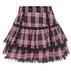 Plaid Tiered Ruffle Mini Skirt Lace Trim Gothic Inspired Alternative Bottom
