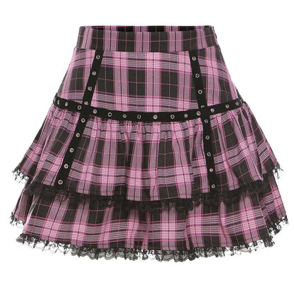 Plaid Tiered Ruffle Mini Skirt Lace Trim Gothic Inspired Alternative Bottom