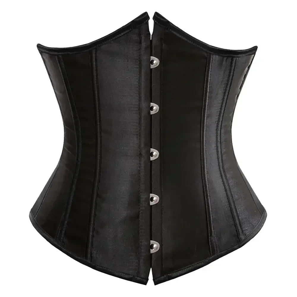 Satin Underbust Corset with Busk Front Closure and Structured Waist Silhouette