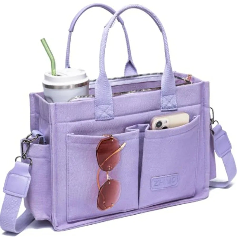 Utility Style Large Capacity Tote Shoulder Bag with Multi Pocket Design