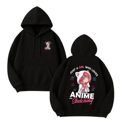 Anime Graphic Oversized Hoodie with Manga Streetwear Girl Illustration