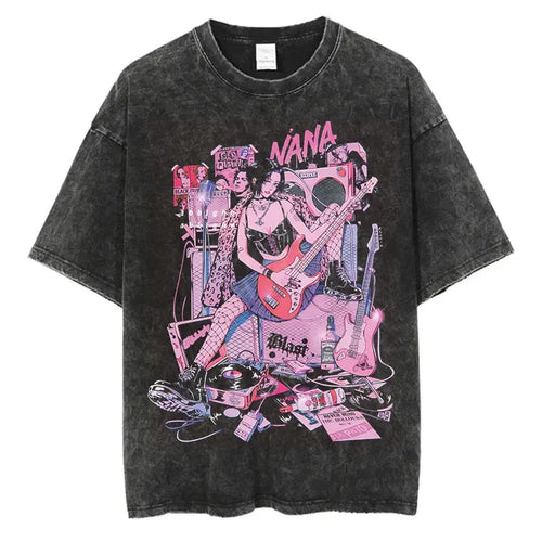 Anime Goth Chaos Illustration Oversized Vintage Manga Streetwear T-Shirt - BigCat Streetwear