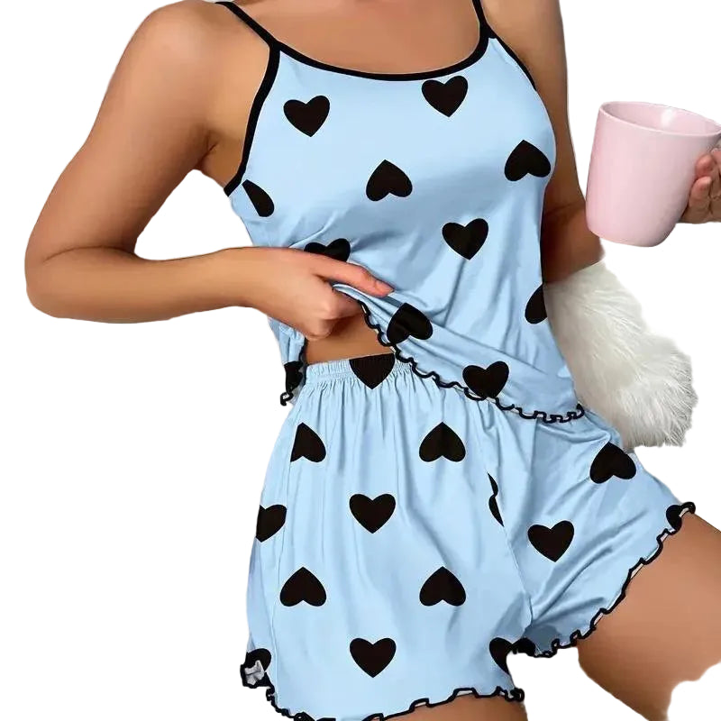 Heart Print Camisole Top and Shorts Sleepwear Co-Ord Set for Women