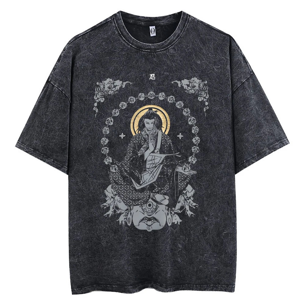 Anime Goth Vintage Wash Oversized Graphic Fashion Tee - BigCat Streetwear
