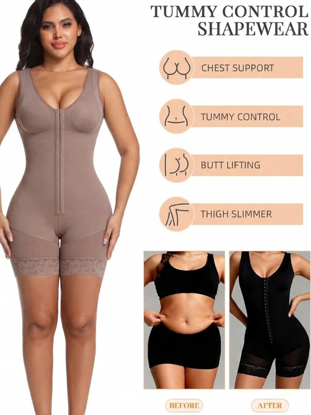 Dusty Rose Mid-Thigh Bodysuit with Front Hook Closure and Sheer Lace Detailing