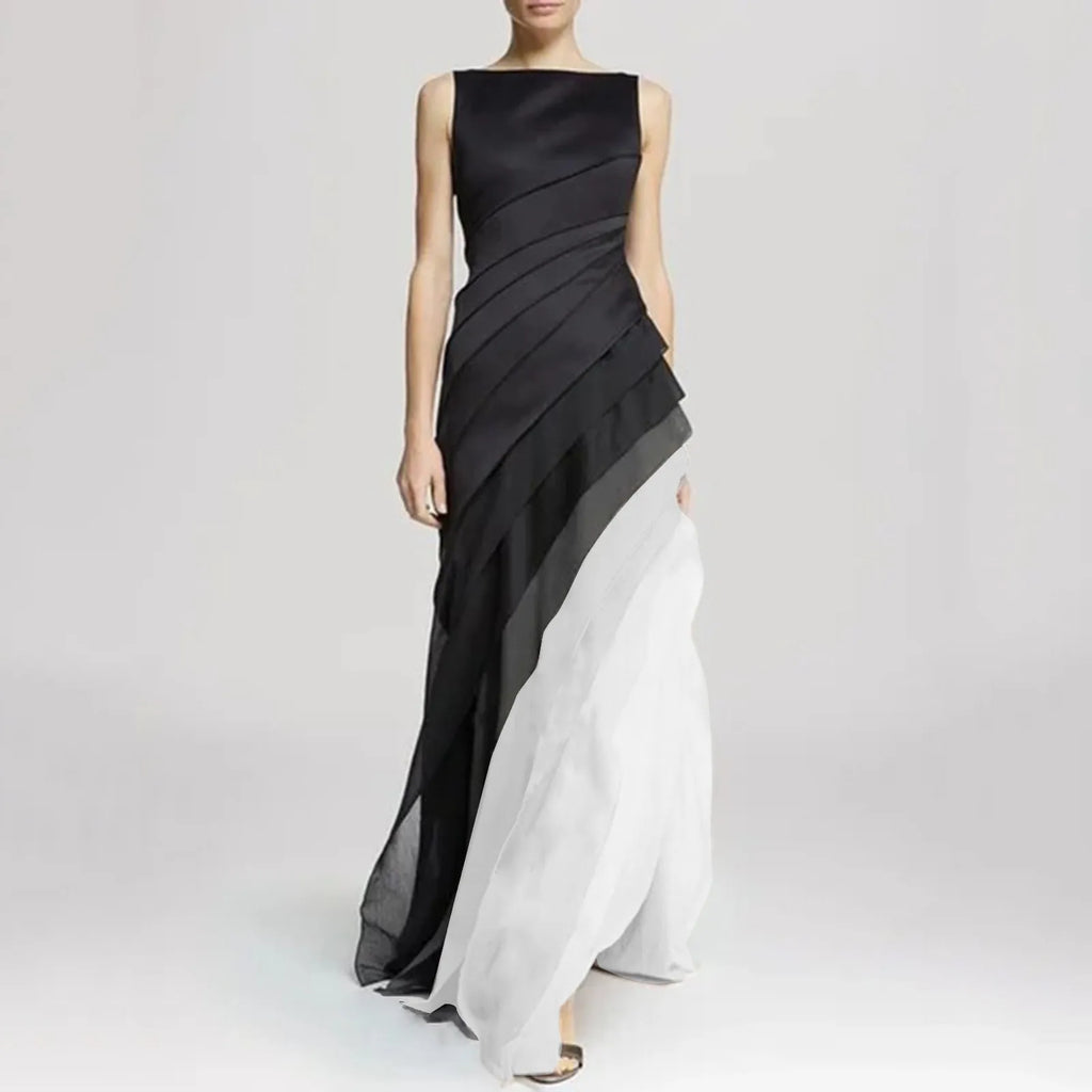 Layered Chiffon Maxi Dress With Draped Panels And Fluid Movement