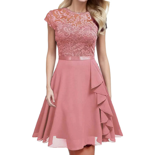 Lace Panel Ruffle Hem Feminine Alternative Midi Dress
