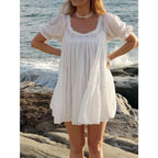 Puff Sleeve Babydoll Mini Dress with Lace Trim Relaxed Y2K Inspired Style