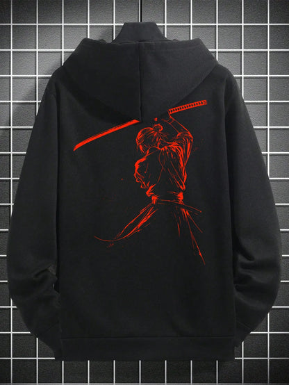 Dark Anime Samurai Streetwear Hoodie with Manga-Inspired Warrior Artwork