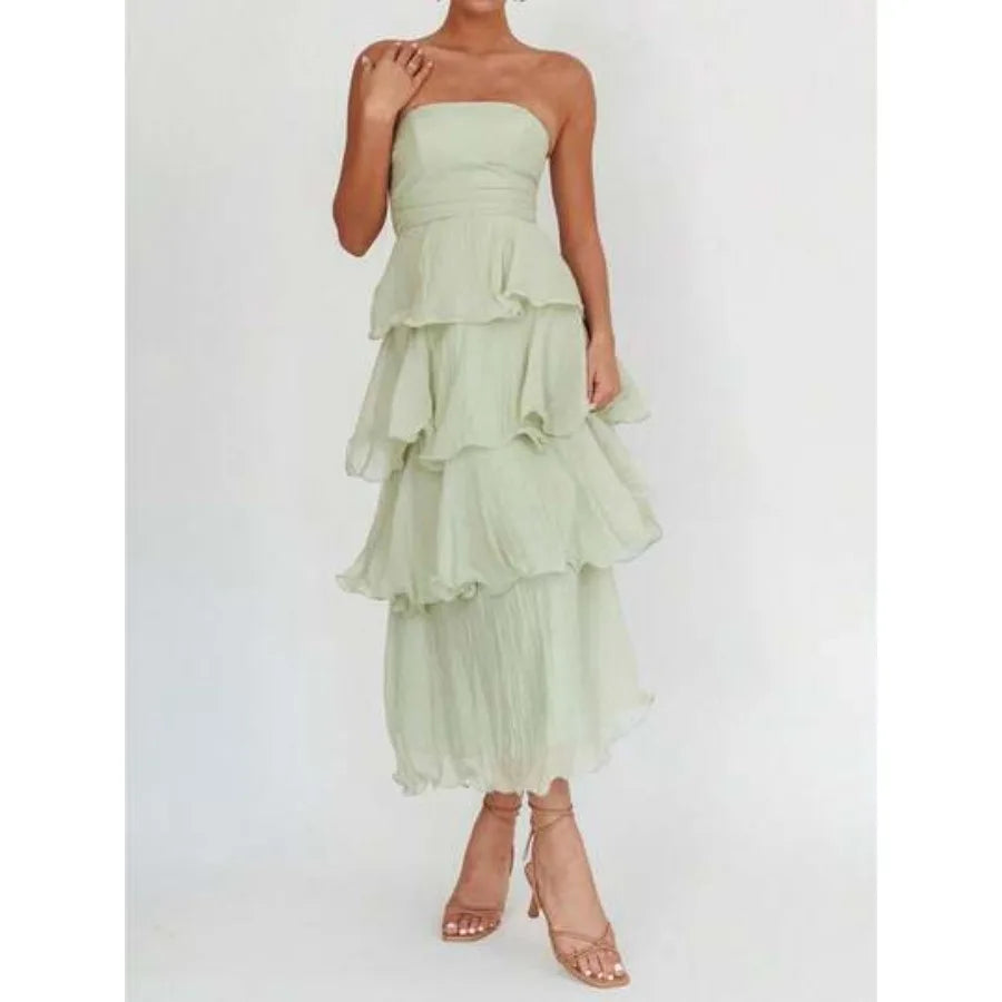 Strapless Tiered Maxi Dress with Ruffle Layers and Flowing Silhouette