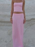 Women's Open Knit Crop Top and Maxi Skirt Co-Ord Set