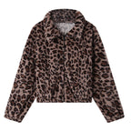 Women's Cropped Leopard Print Faux Fur Hooded Jacket Relaxed Streetwear Zip-Up Outerwear