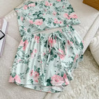 Women's Ice Silk-Style Pajama Set with Printed Sleeveless Top and Matching Shorts, Round Neck Lightweight Summer Sleepwear