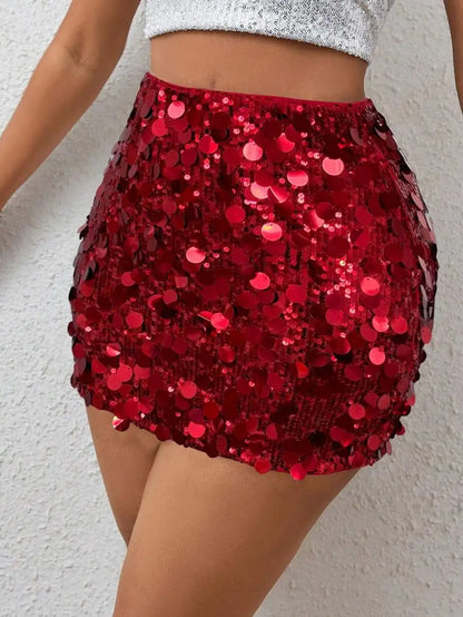 Stretch Sequin Bodycon Mini Skirt with High Shine Party Silhouette